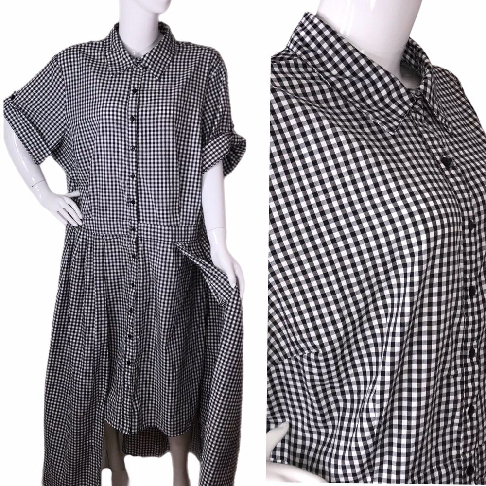 Ashley Stewart 22/24 NEW Modernist Shirt Dress Hi-LOW Hem Gingham Check